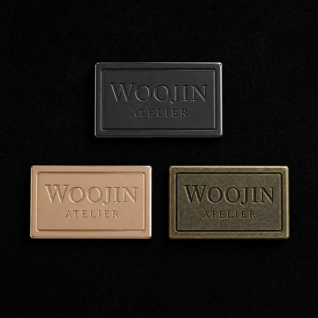 WOOJIN ATELIER — Three finish directions: Gunmetal, Champagne 14K NF, and Antique Brass NF